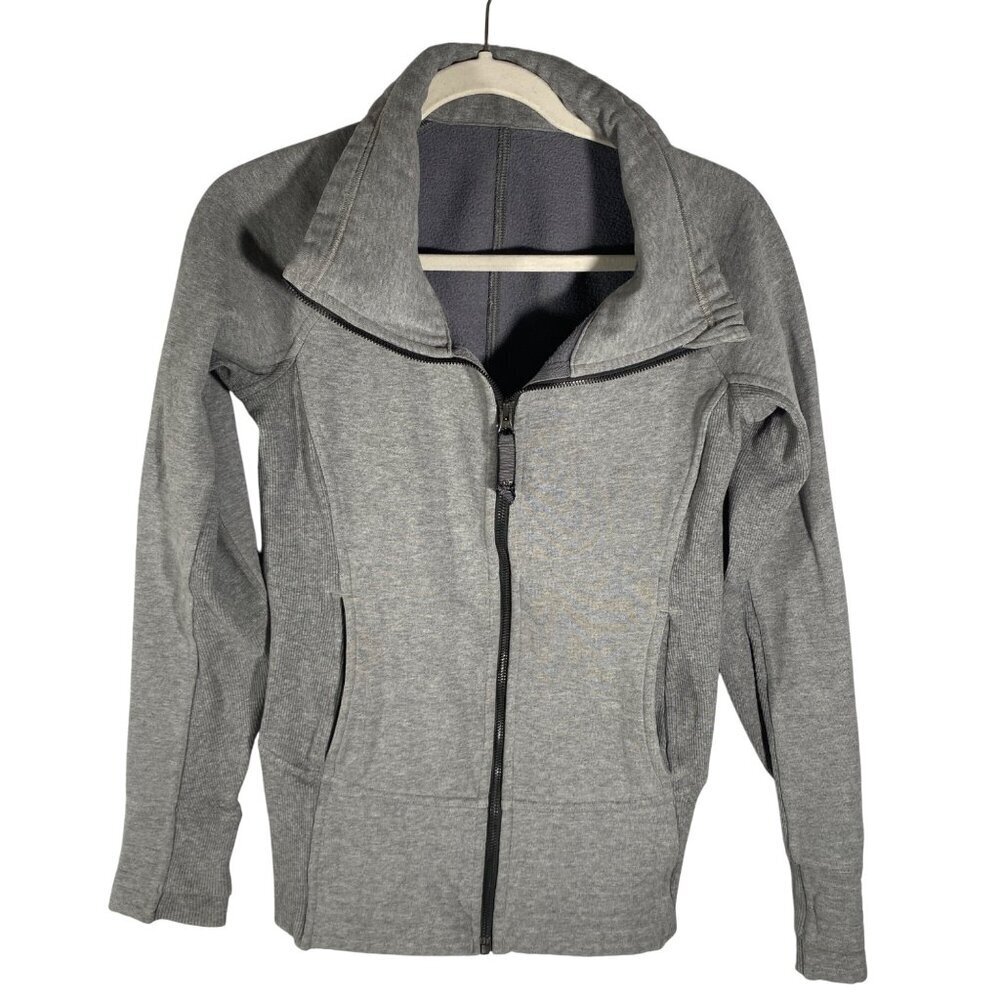 Lululemon Gray Zip-Up sweatshirt Size 4 Cotton Blend ribbed panels mid weight